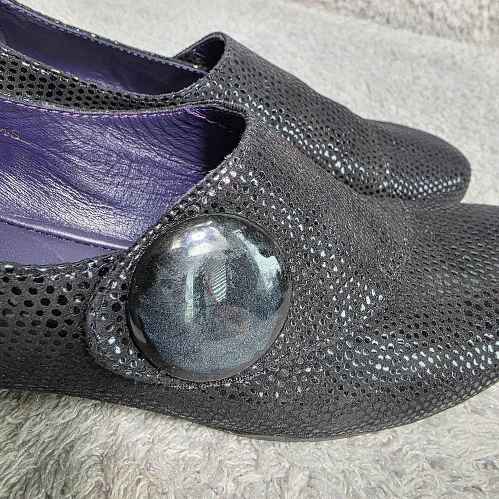 VTG Van Eli Wedge Pumps Black Textured Button‎ Square Toe Womens 6.5 S Excellent